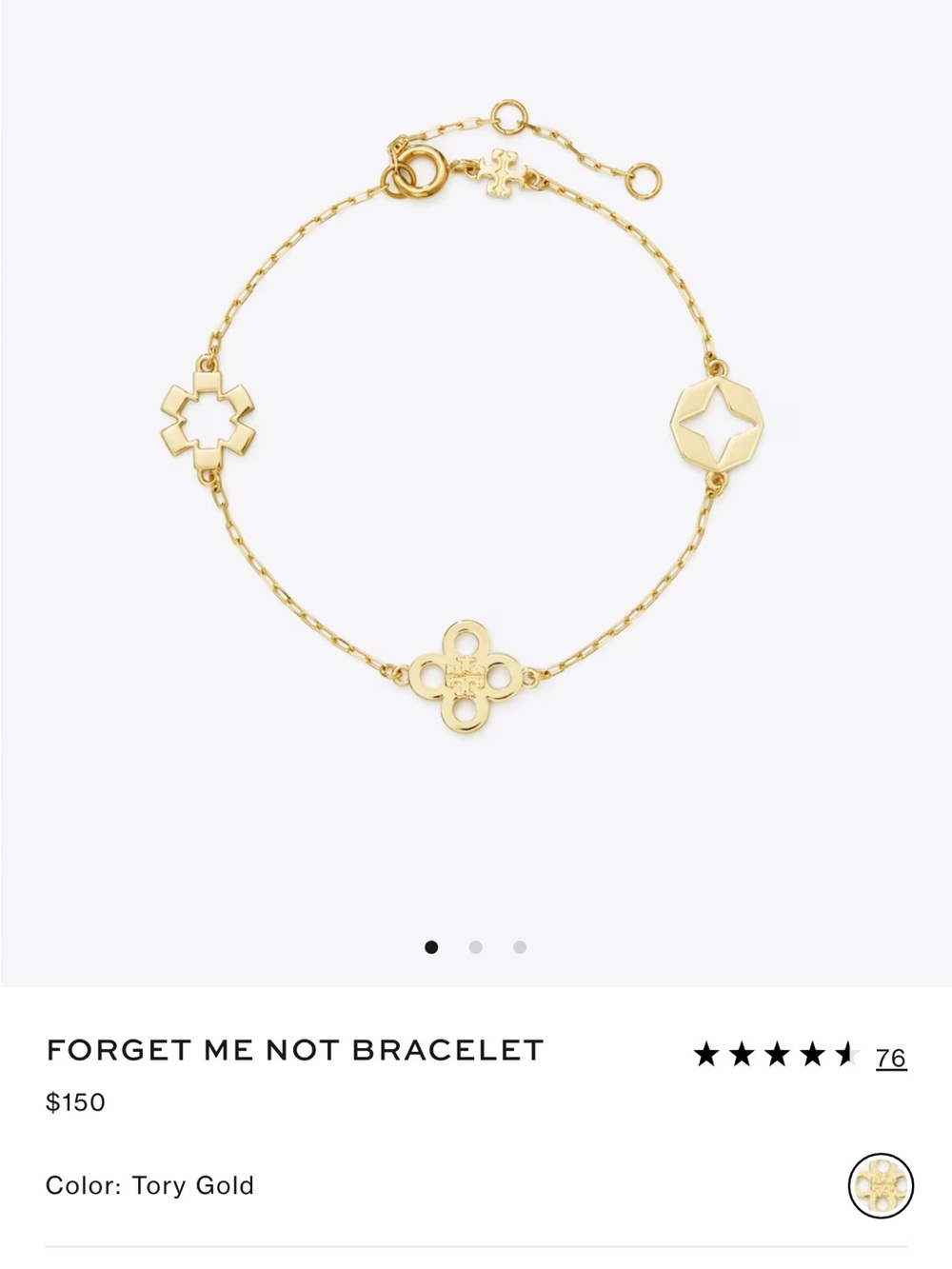 Tory Burch Gold Floral Charm Bracelet